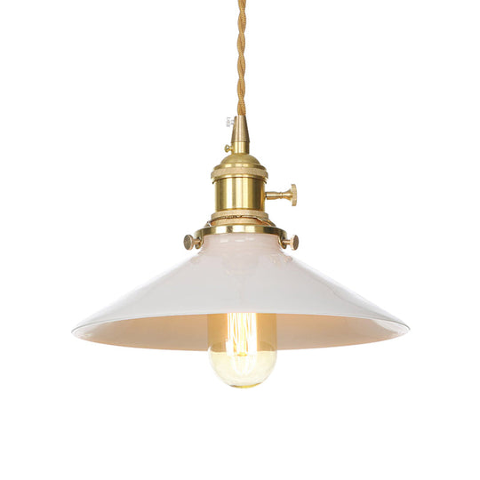 Mid Century White Cone-Shaped Pendant Light With Metal Finish 1-Light Suspended Lamp For Coffee