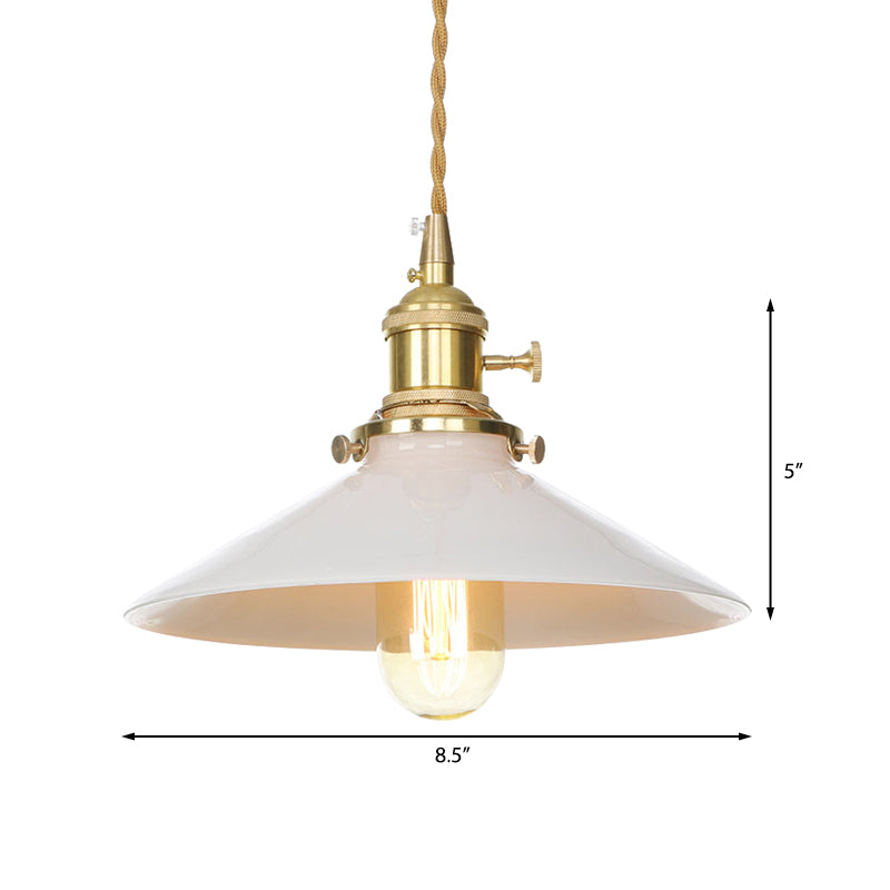 Mid Century White Cone-Shaped Pendant Light With Metal Finish 1-Light Suspended Lamp For Coffee