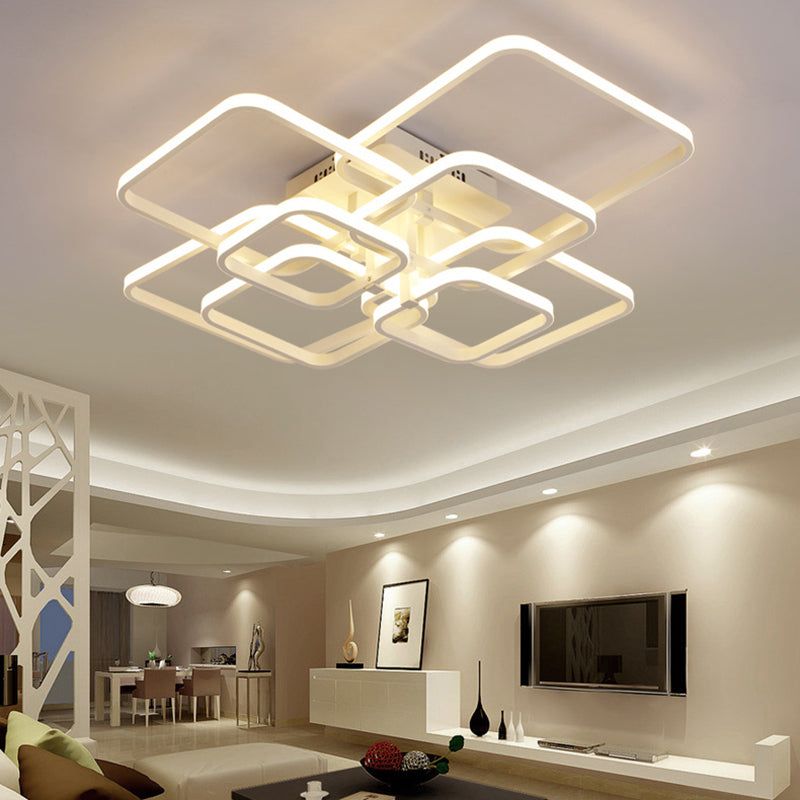 Modern Geometric Flush Light Acrylic LED Ceiling Light - 4/6/8 Lights, Warm/White