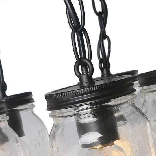 Etched Clear Glass Mason Jar Semi Flush Industrial Light Fixture - Ideal for Dining Room - 3/5-Bulb Option