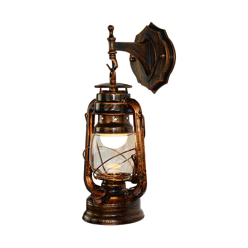 Coastal Antique Copper Wall Sconce With Clear Glass Lantern Shade