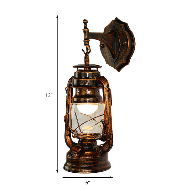 Coastal Antique Copper Wall Sconce With Clear Glass Lantern Shade