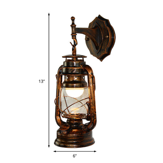 Coastal Antique Copper Wall Sconce With Clear Glass Lantern Shade