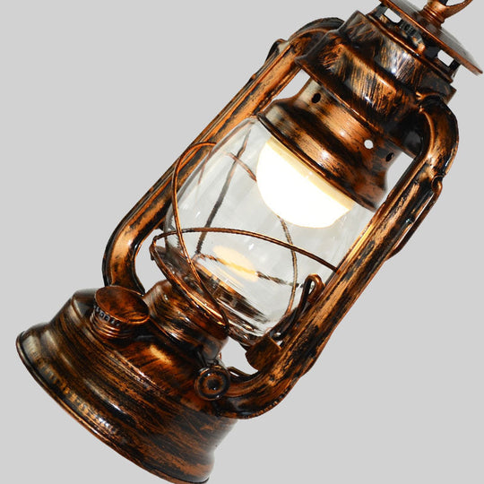 Coastal Antique Copper Wall Sconce With Clear Glass Lantern Shade