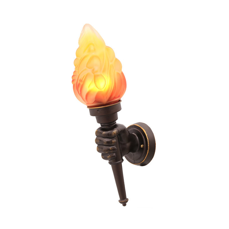 Rustic Glass Shade Wall Mount Torch Sconce Lighting In Bronze For Foyer