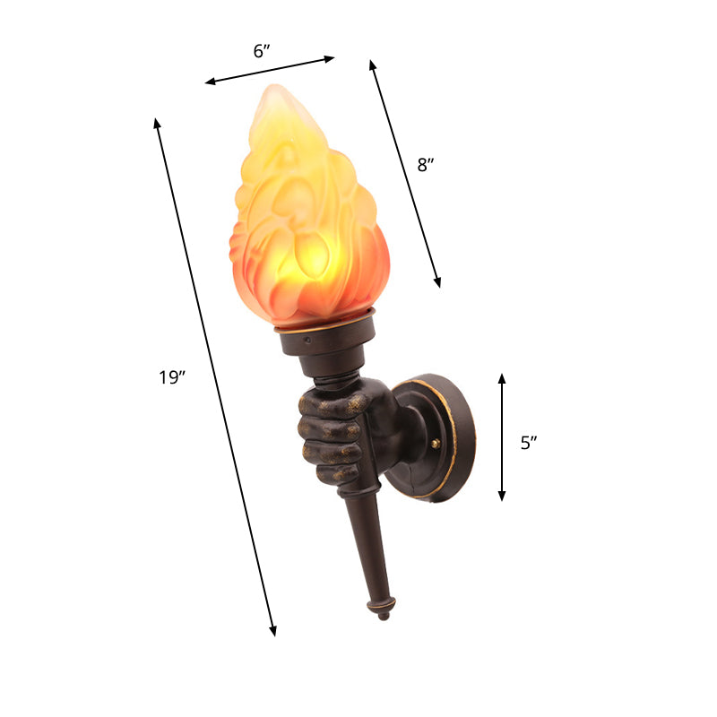 Rustic Glass Shade Wall Mount Torch Sconce Lighting In Bronze For Foyer