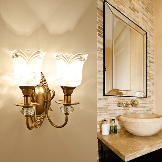 Contemporary Frosted Glass Petal Wall Lamp With Crystal Deco - Gold Finish