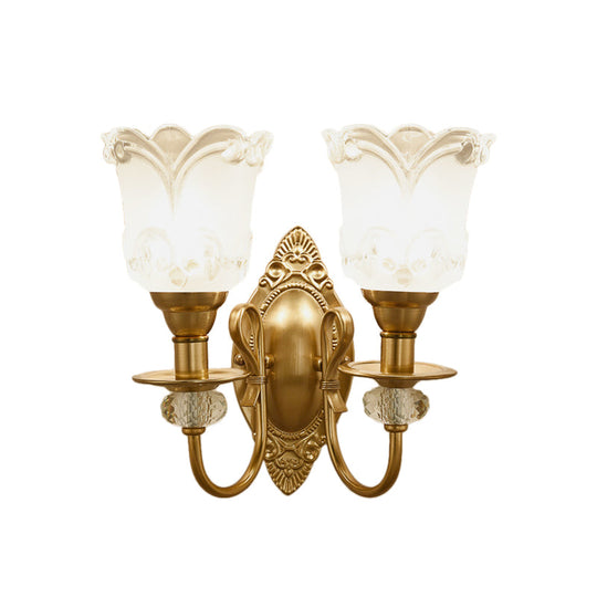 Contemporary Frosted Glass Petal Wall Lamp With Crystal Deco - Gold Finish