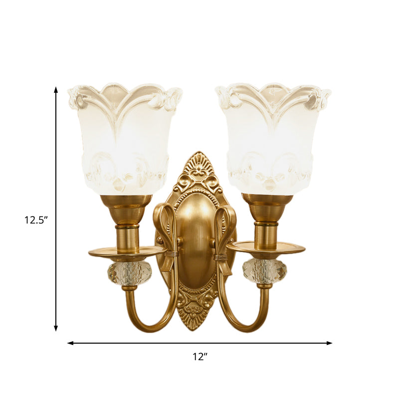 Contemporary Frosted Glass Petal Wall Lamp With Crystal Deco - Gold Finish