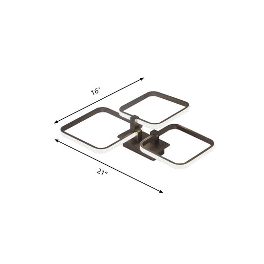 Sleek Brown Led Semi Flush Light With Multi-Square Design - Simplicity 3/5 Lights Acrylic Ceiling