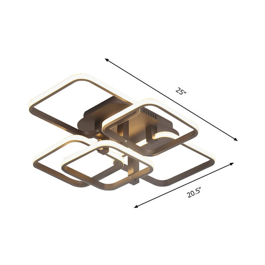 Sleek Brown LED Semi Flush Light with Multi-Square Design - Simplicity - 3/5 Lights - Acrylic Ceiling Lamp - Warm/White Light