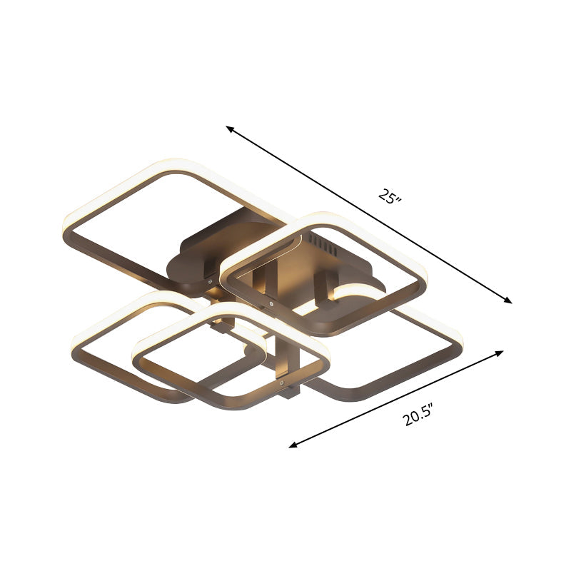 Sleek Brown Led Semi Flush Light With Multi-Square Design - Simplicity 3/5 Lights Acrylic Ceiling