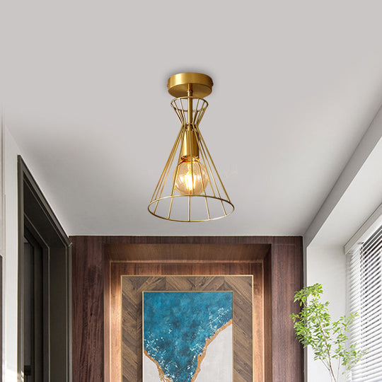 Retro Style Brass Semi Flush 1-Head Ceiling Light for Stairway Décor