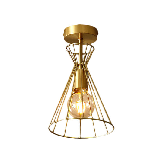 Retro Style Brass Semi Flush 1-Head Ceiling Light for Stairway Décor