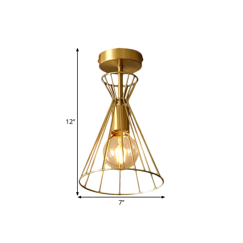 Retro Style Brass Semi Flush 1-Head Ceiling Light for Stairway Décor