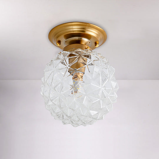 Countryside Blue/Clear/Smoke Gray Prismatic Glass Pine Cone Hallway Ceiling Lamp - Brass Flush Mount Light