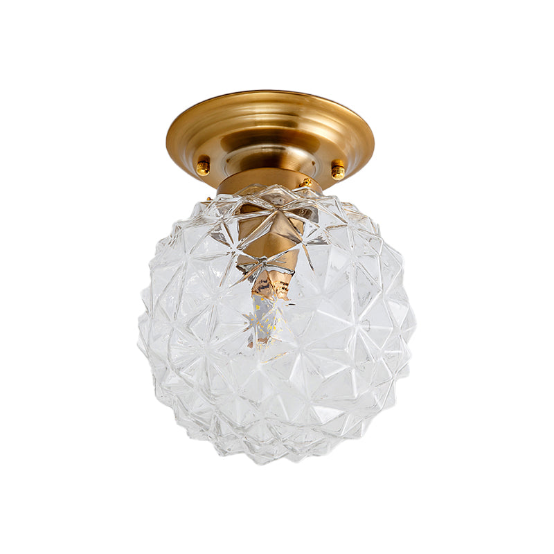 Countryside Blue/Clear/Smoke Gray Prismatic Glass Pine Cone Hallway Ceiling Lamp - Brass Flush Mount Light