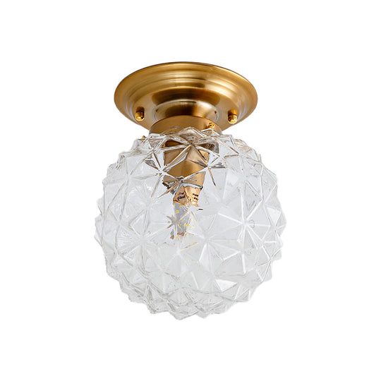 Countryside Blue/Clear/Smoke Gray Prismatic Glass Pine Cone Hallway Ceiling Lamp - Brass Flush Mount Light