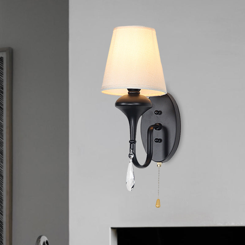 Farmhouse Wall Mount Light With Crystal Drop And Pull Chain - Black Finish / A