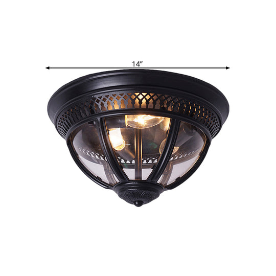 Antiqued Brass/Brown Semi Flush Lamp - Clear Glass 1-Light Mount With Pierced Trim Design