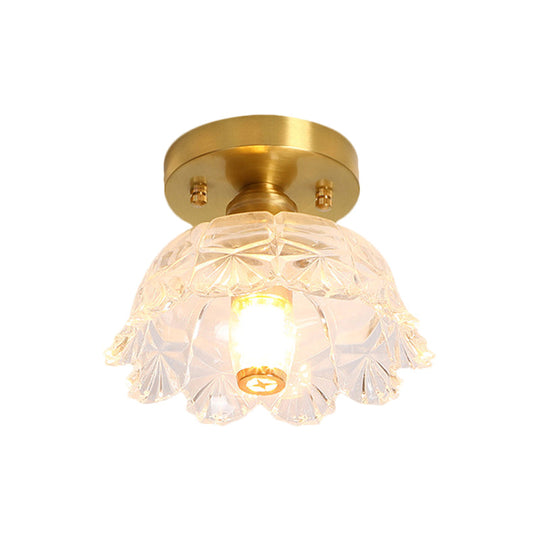 Classic Cone/Lotus Leaf/Floral Clear Glass Ceiling Light in Brass, 7.5-9" Wide