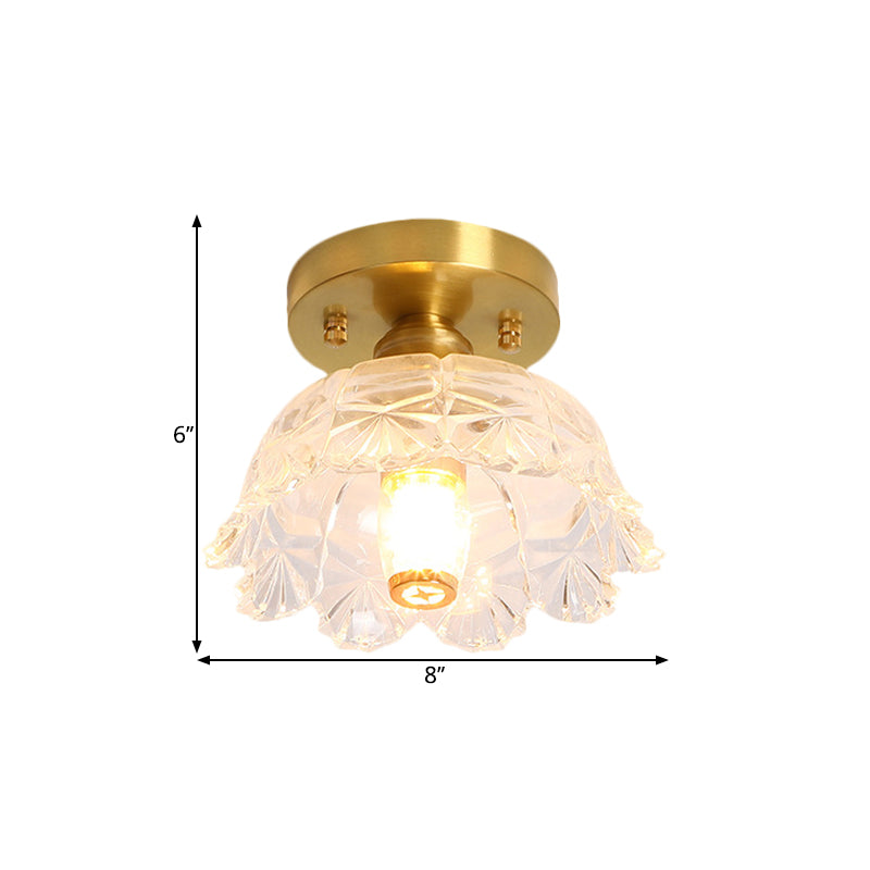 Classic Cone/Lotus Leaf/Floral Clear Glass Ceiling Light in Brass, 7.5-9" Wide