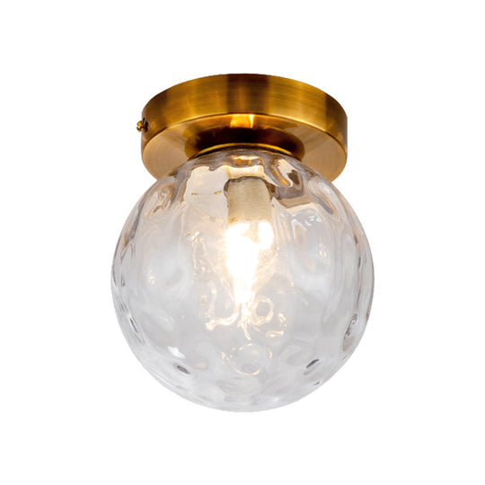 Vintage Modo Clear Dimpled Glass Ceiling Light Fixture With Brass Flush Mount