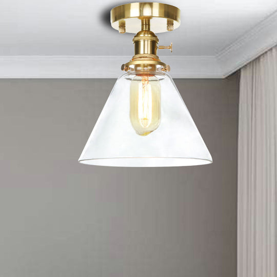 Industrial 1-Light Ceiling Fixture With Clear/Amber Glass Shade - Semi Flush Mount For Living Room