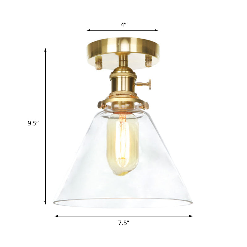 Industrial 1-Light Ceiling Fixture With Clear/Amber Glass Shade - Semi Flush Mount For Living Room