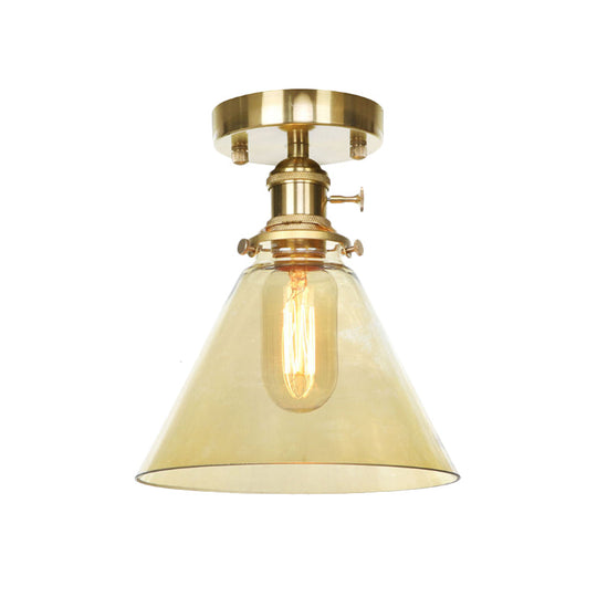 Industrial Clear/Amber Glass Semi Flush Ceiling Light Fixture for Living Room