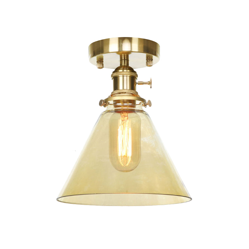 Industrial 1-Light Ceiling Fixture With Clear/Amber Glass Shade - Semi Flush Mount For Living Room