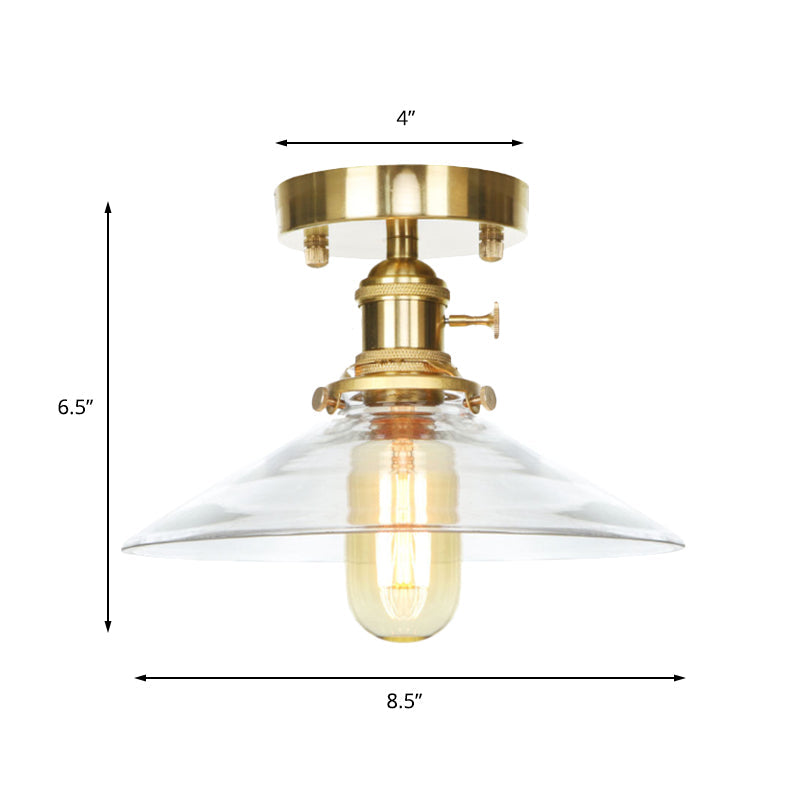 Industrial 1-Light Ceiling Fixture With Clear/Amber Glass Shade - Semi Flush Mount For Living Room