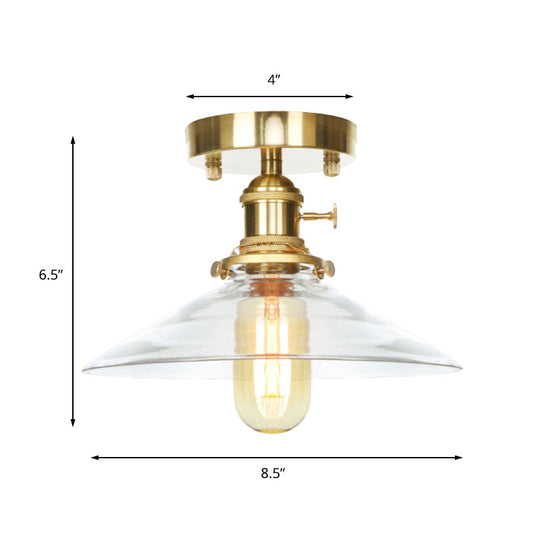 Industrial 1-Light Ceiling Fixture With Clear/Amber Glass Shade - Semi Flush Mount For Living Room