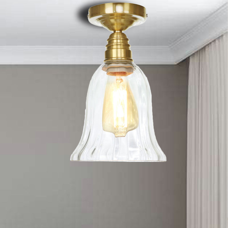 Industrial 1-Light Ceiling Fixture With Clear/Amber Glass Shade - Semi Flush Mount For Living Room