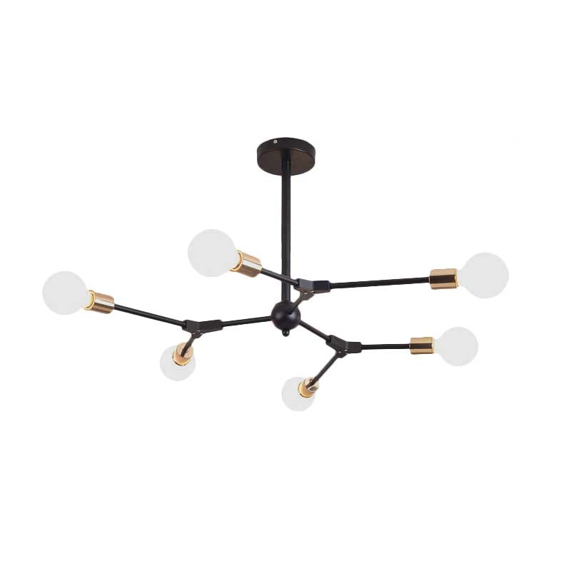 Retro Style Black Branch Suspension Light With 6 Or 8 Metallic Lights - Bedroom Chandelier Lamp