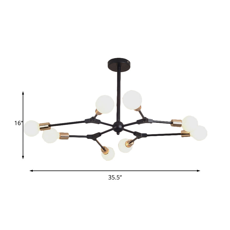 Retro Style Black Branch Suspension Light with Metallic Finish – Bedroom Chandelier Lamp (6/8 Lights) - Open Bulb Design