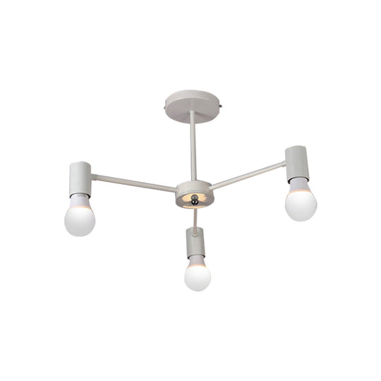 Industrial Style Semi Flush Ceiling Light with Open Bulb, Available in Black/White - 3 or 5 Heads