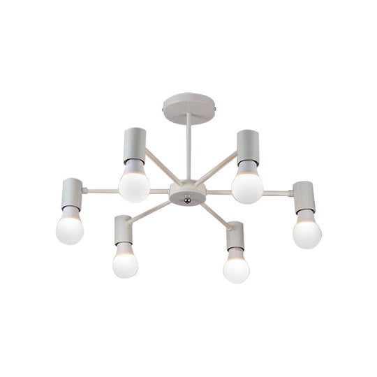 Industrial Style Semi Flush Ceiling Light with Open Bulb, Available in Black/White - 3 or 5 Heads