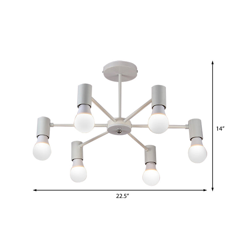 Industrial Style Semi Flush Ceiling Light with Open Bulb, Available in Black/White - 3 or 5 Heads