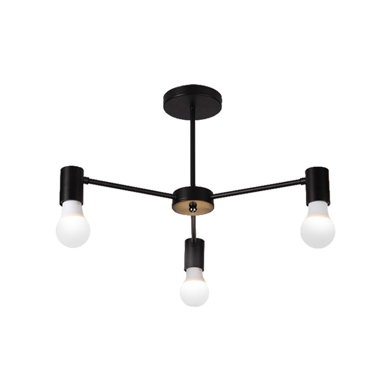 Industrial Style Semi Flush Ceiling Light with Open Bulb, Available in Black/White - 3 or 5 Heads