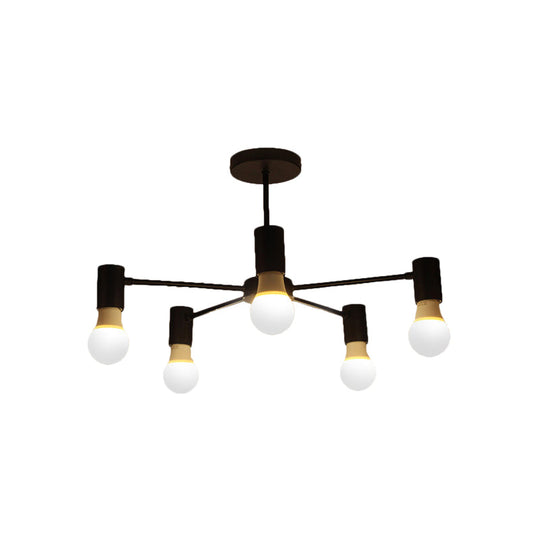 Industrial Style Semi Flush Ceiling Light with Open Bulb, Available in Black/White - 3 or 5 Heads