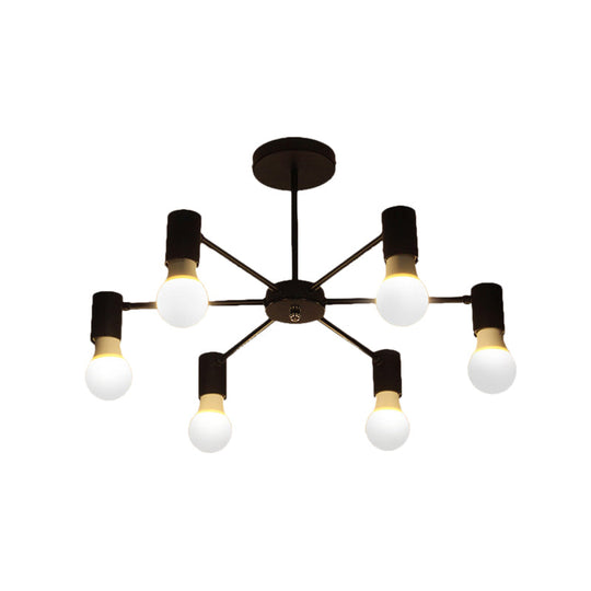 Industrial Style Semi Flush Ceiling Light with Open Bulb, Available in Black/White - 3 or 5 Heads