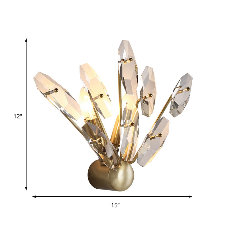 Contemporary Sputnik Wall Sconce With Clear Crystal Prism Bulbs In Brass Finish