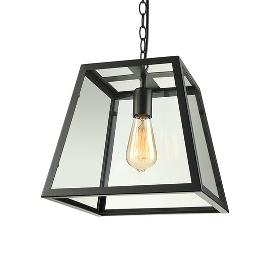 Industrial Trapezoid Pendant Light with Clear Glass & Black Finish, 7"/12" Wide