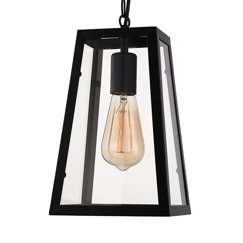 Industrial Trapezoid Pendant Light with Clear Glass & Black Finish, 7"/12" Wide