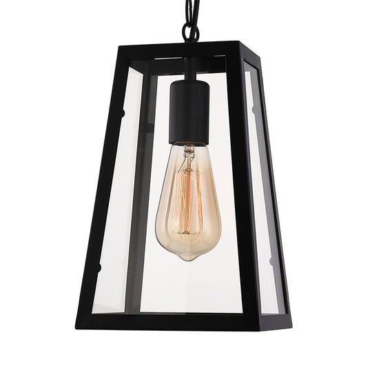 Black Industrial Trapezoid Pendant Light With Clear Glass - 7 /12 Wide