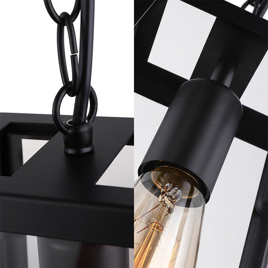 Industrial Trapezoid Pendant Light with Clear Glass & Black Finish, 7"/12" Wide