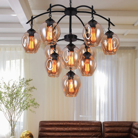 Industrial Amber Bubble Pendant Chandelier with Dimpled Glass Shades - Stylish Ceiling Fixture for Living Room