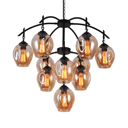 Industrial Amber Bubble Pendant Chandelier with Dimpled Glass Shades - Stylish Ceiling Fixture for Living Room