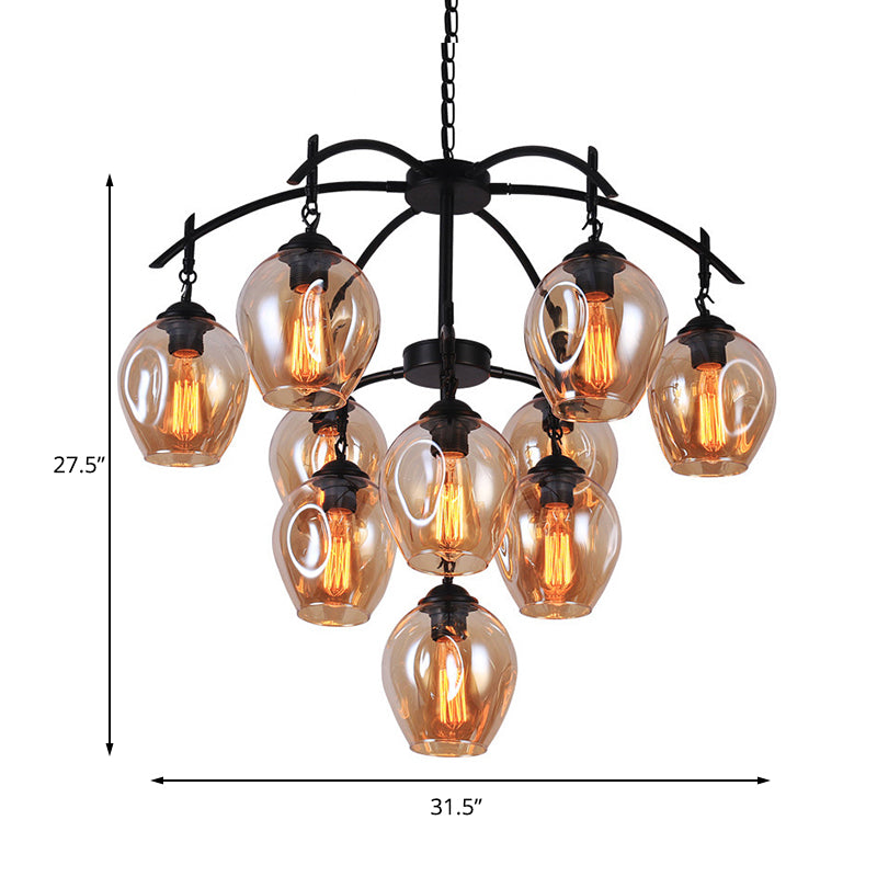 Industrial Amber Bubble Pendant Chandelier with Dimpled Glass Shades - Stylish Ceiling Fixture for Living Room